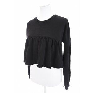 Mustard Seed Black Cropped Peplum Ruffle Hem Sweatshirt Crop Top Womens Sz M